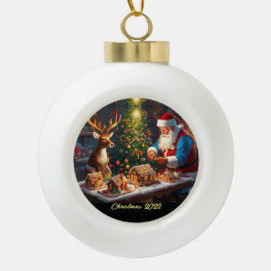 Boule En Céramique Père Noël et rennes font maison de pain d'épices