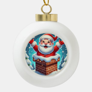 Boule En Céramique Père Noël festif sortant de la cheminée