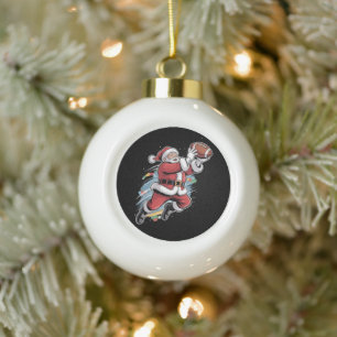 Boule En Céramique Père Noël jouant au football américain de Noël