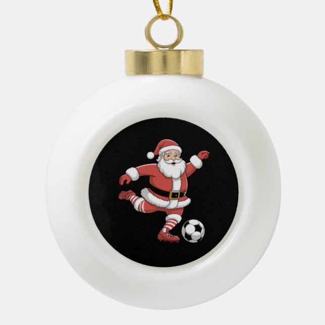 Boule En Céramique Père Noël Joue au Football Noël Sports (Devant)