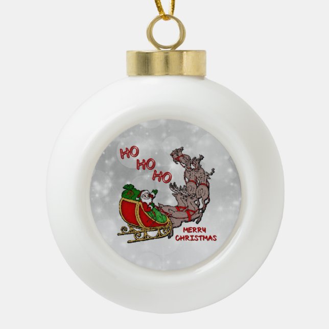 Boule En Céramique Père Noël Sleigh HoHoHo Joyeux bal de Noël (Devant)