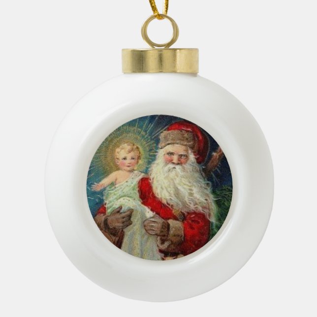Boule En Céramique Père Noël tenant le bébé Jésus (Devant)