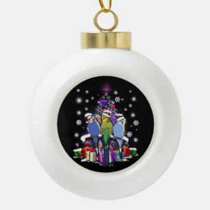 Boule En Céramique Perruches avec le cadeau et les flocons de neige