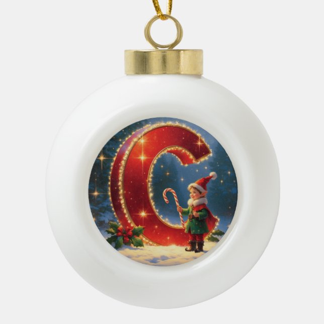 Boule En Céramique Personalized Christmas Ornament – Letter C Ceramic (Devant)