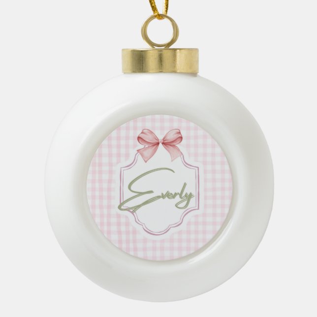 Boule En Céramique Personnalisé Everly Baby Girl Nursery Bow&En vichy (Devant)