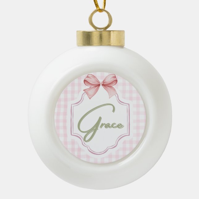Boule En Céramique Personnalisé Grace Baby Girl Nursery Bow&En vichy (Devant)