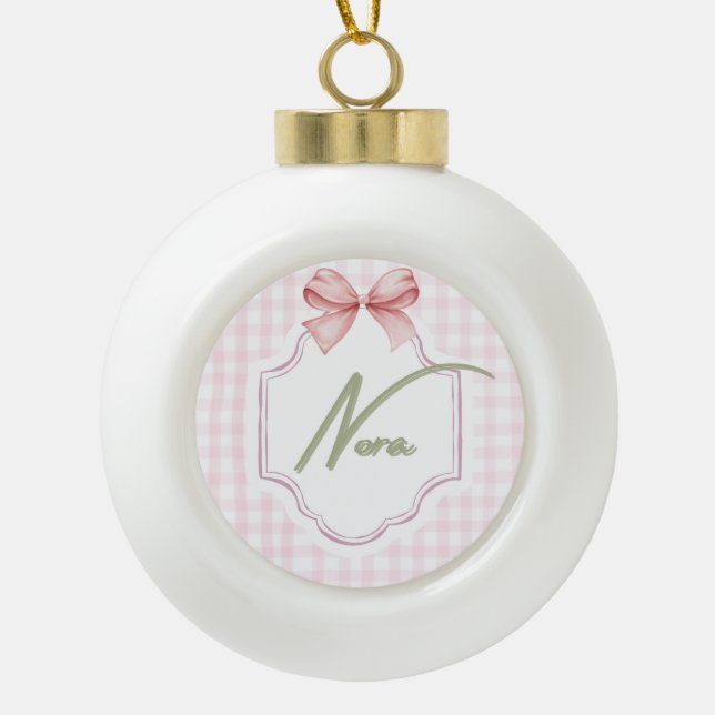 Boule En Céramique Personnalisée Nora Baby Girl Nursery Bow&En vichy (Devant)