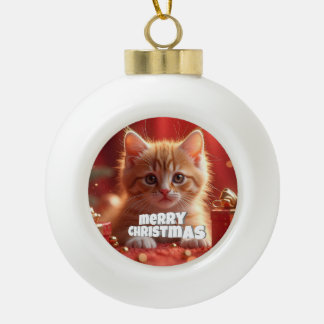 Boule En Céramique Petit Noël chaton 