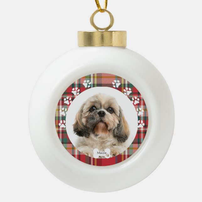 Boule En Céramique Photo personnalisé de chien de Noël Shih Tzu (Devant)