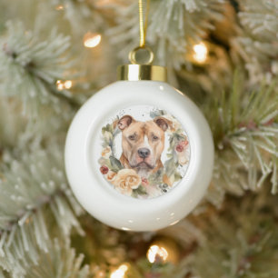 Boule En Céramique Pitbull Christmas Wreath Festive Pup