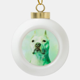 Boule En Céramique Pitbull Dog Water Color Portrait Art