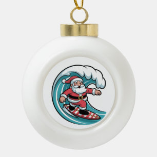 Boule En Céramique Planche de surf drôle de Noël Santa surfant