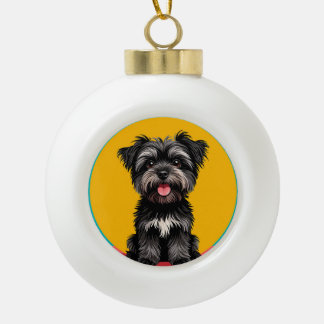 Boule En Céramique Playful Black And Gray Terrier Puppy Portrait