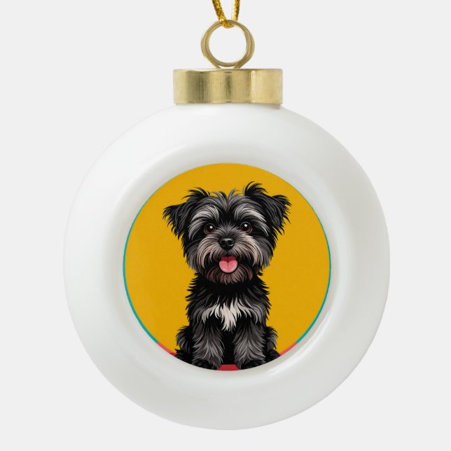 Boule En Céramique Playful Black And Gray Terrier Puppy Portrait (Devant)