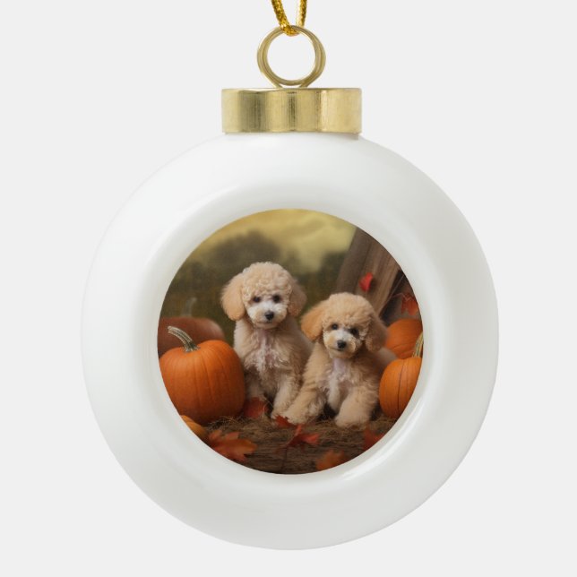 Boule En Céramique Poodle Chiot Automne Citrouille délice (Devant)