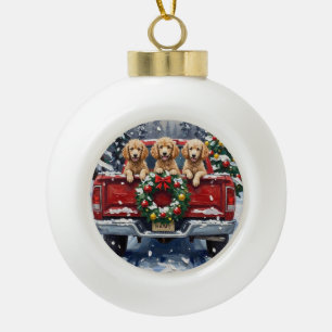 Boule En Céramique Poodle Noël Camion Rouge Fêtes