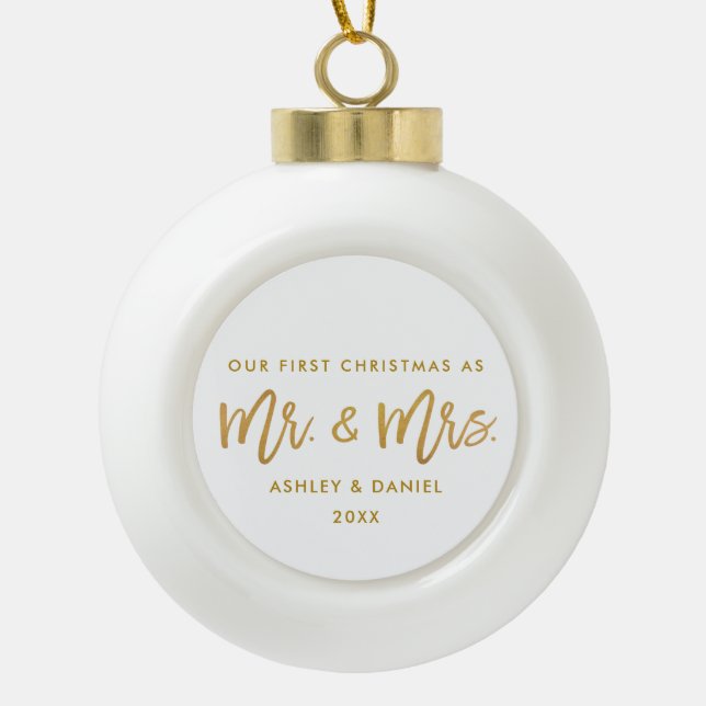 Boule En Céramique Premier M. Mme Gold de Noël de manuscrit moderne (Devant)