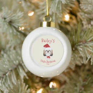 Boule En Céramique Premier Noël de votre chien - mignon Shih Tzu