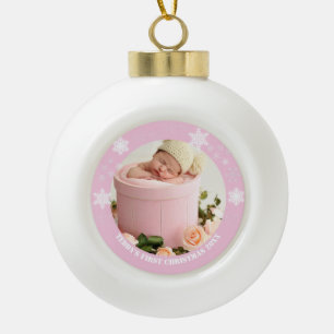 Boule En Céramique Premier Noël du bébé rose mou