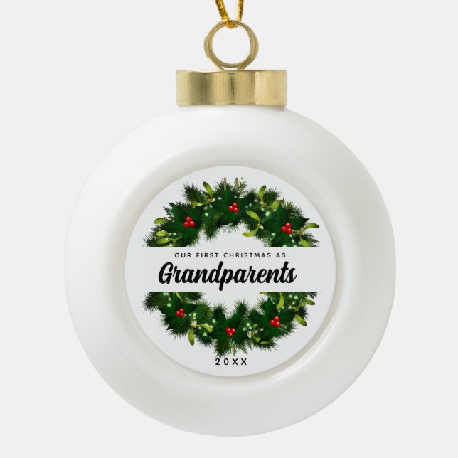 Boule En Céramique Premier Noël En Grand-Parents Élégant Keepsaké (Devant)