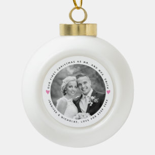 Boule En Céramique Premier Noël en tant que M. et Mme rose coeurs pho