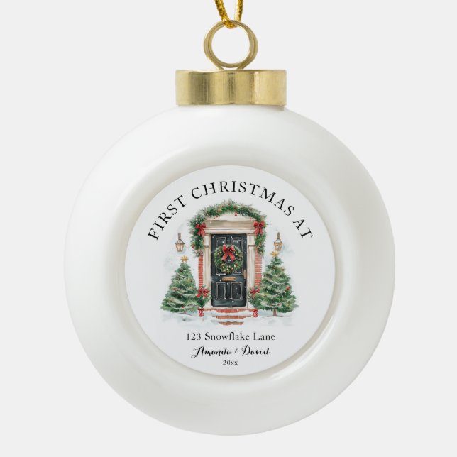 Boule En Céramique Premier Noël Personnalisé À Notre Nouvelle Maison (Devant)