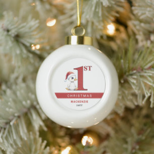 Boule En Céramique Premier Noël personnalisé aquarelle bébé oie canar