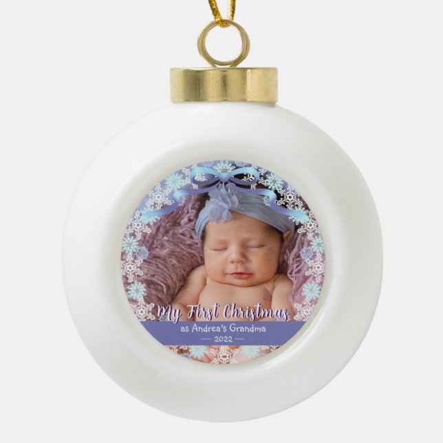 Boule En Céramique Première Grand-mère de Noël bleu doux ton pourpre (Devant)