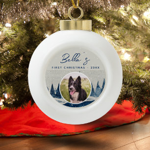 Boule En Céramique Première Noël de chiot forêt d'hiver Photo de chie