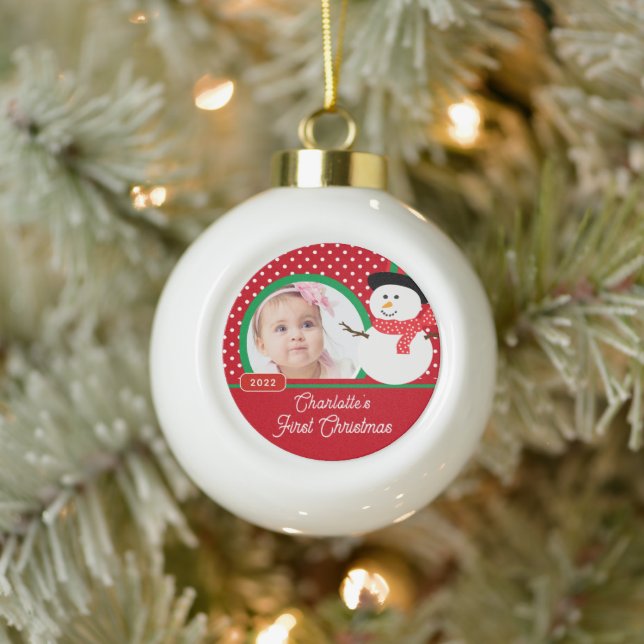 Boule En Céramique Première photo de Noël de Snowman Baby (Arbre)