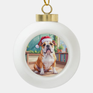 Boule En Céramique Professeur Bouledogue Anglais Chapeau de Père Noël