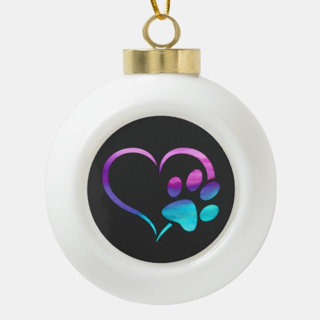Boule En Céramique Purple Cyan Dog paw Print Heart  (Devant)