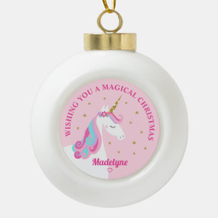 Boule En Céramique Rainbow Unicorn rose Noël personnalisé