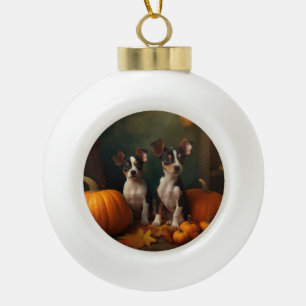 Boule En Céramique Rat Terrier Chiot Automne Citrouille délice