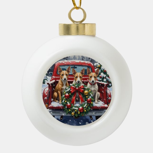 Boule En Céramique Rat Terrier Christmas Red Truck Holiday (Devant)