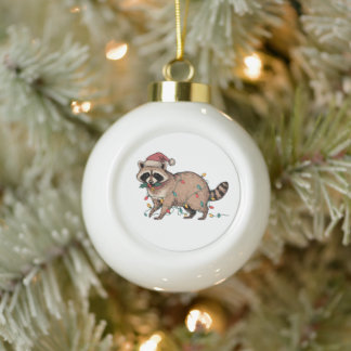 Boule En Céramique Raton laveur Lumières de Noël Chapeau de Père Noël
