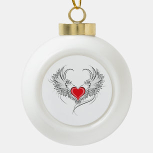 Boule En Céramique Red Angel Coeur avec ailes