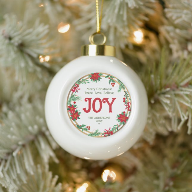 Boule En Céramique Red Green Gold Wreath Joie moderne Joyeux Noël (Arbre)