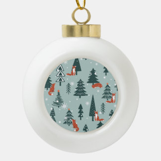 Boule En Céramique Renards, sapins, hiver, motif coloré