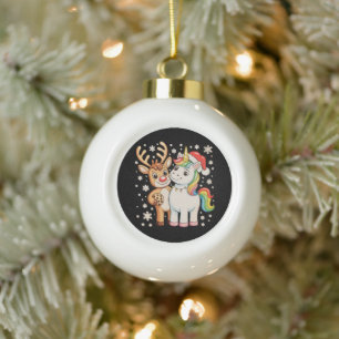 Boule En Céramique Renne Licorne Noël Xmas Vacances Saison de fêtes