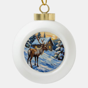 Boule En Céramique Renne vintage par peinture de Noël de cabane ennei