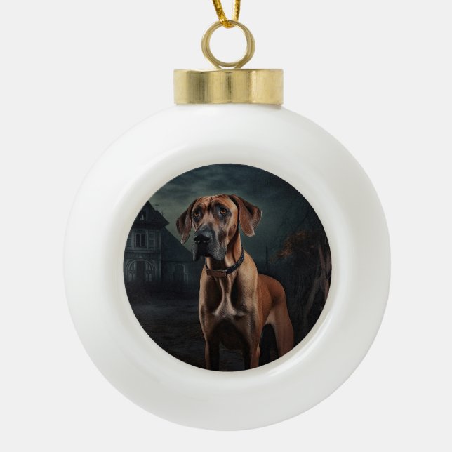 Boule En Céramique Rhodesian Ridgeback Halloween effrayant (Devant)