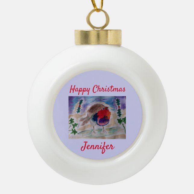 Boule En Céramique Robin de Noël en céramique Ball Ornament (Devant)