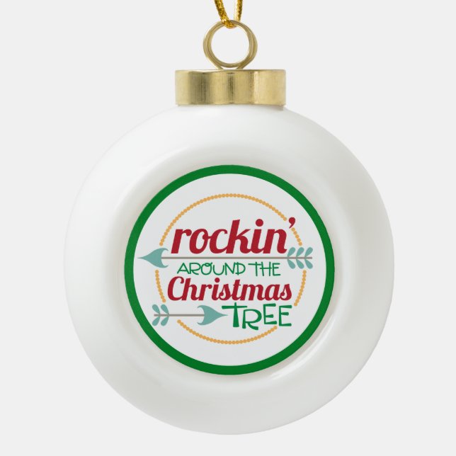 Boule En Céramique Rockin autour de l'ornement d'arbre de Noël (Devant)
