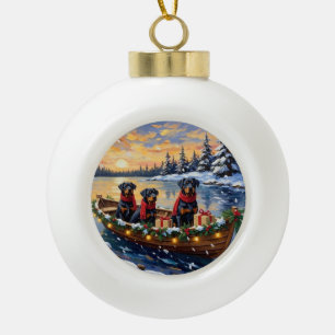 Boule En Céramique Rottweiler Noël Bateau Fêtes
