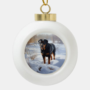 Boule En Céramique Rottweiler Qu'il neige Noël