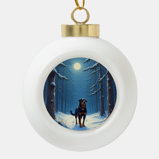 Boule En Céramique Rottweiler Starry Forest Hike Christmas Painting (Devant)