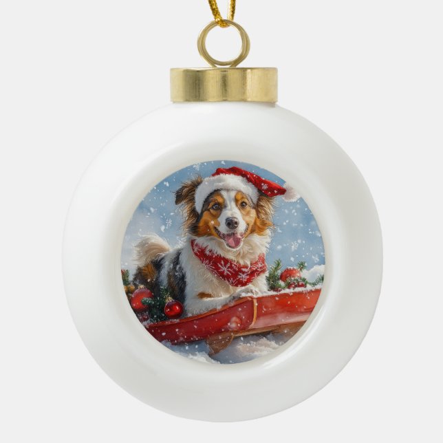 Boule En Céramique Rough Collie Dog in Sledge Let Snow Christmas (Devant)