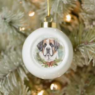 Boule En Céramique Saint Bernard Christmas Wreath Festive Pup