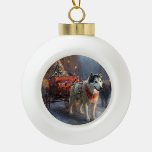 Boule En Céramique Saison de Noël du Malamute de l'Alaska